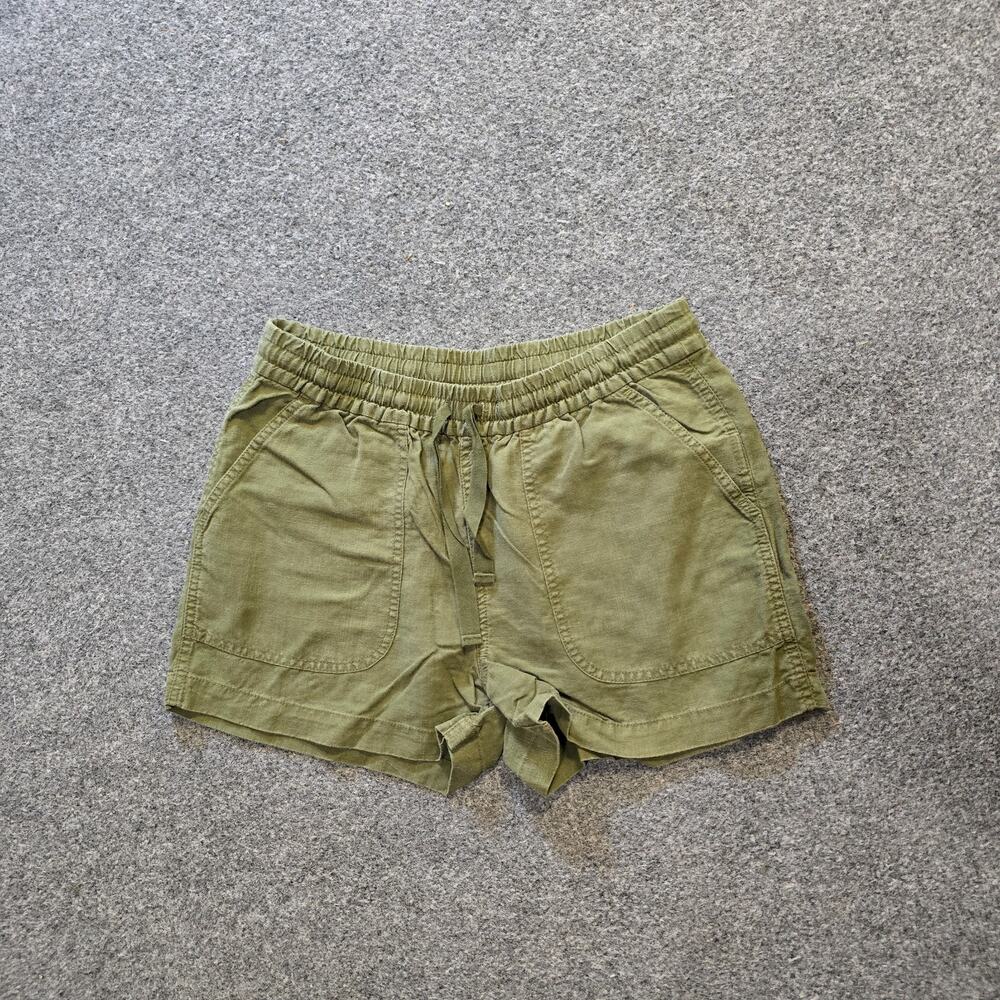 J Crew Shorts Womens XS Green Linen Blend 3 Inch Inseam Pull On Pockets Casual